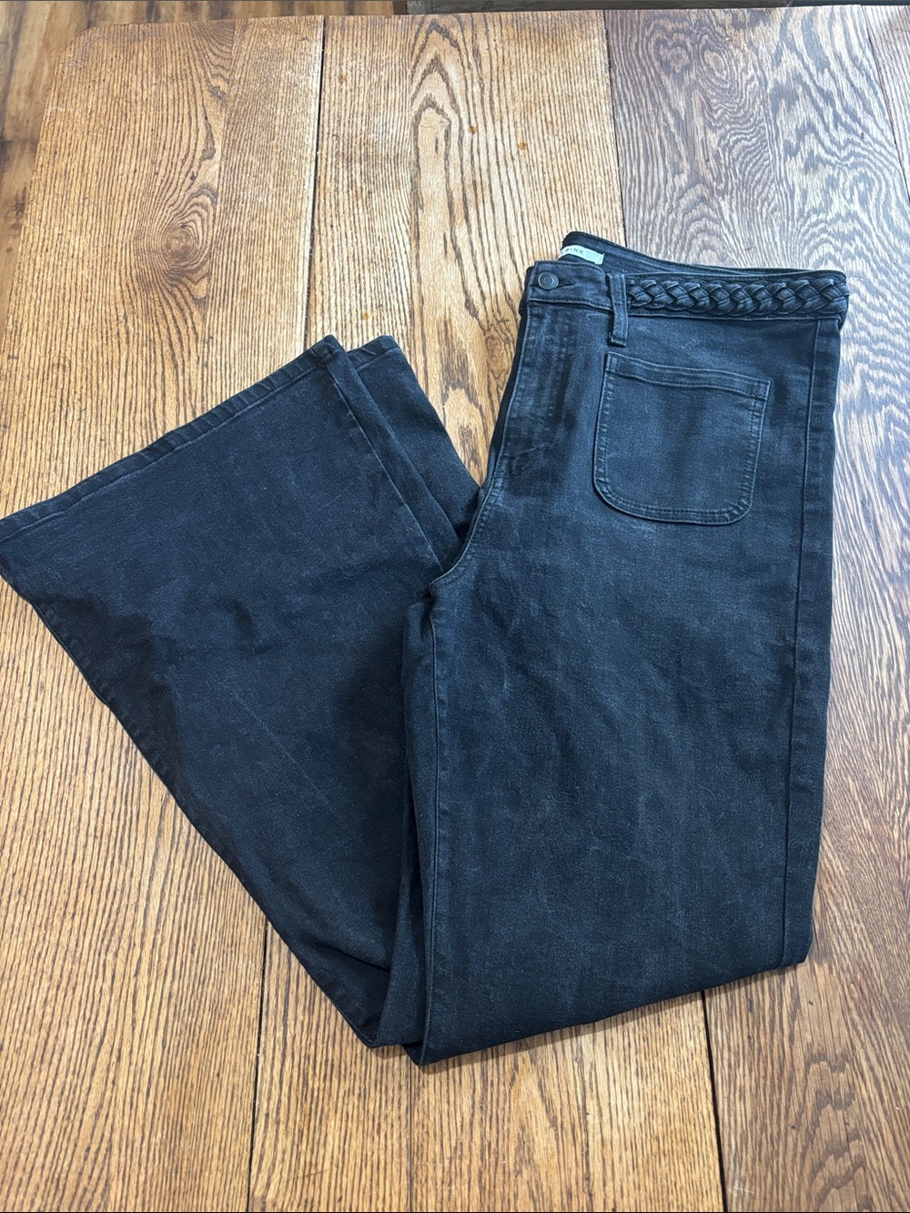 Celebrity Pink Black Wide Leg Flare Jeans with Braided Waistband